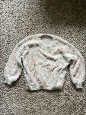 3/$30 Pink Lily Cream & Light Pink Fuzzy Knit Sweater
